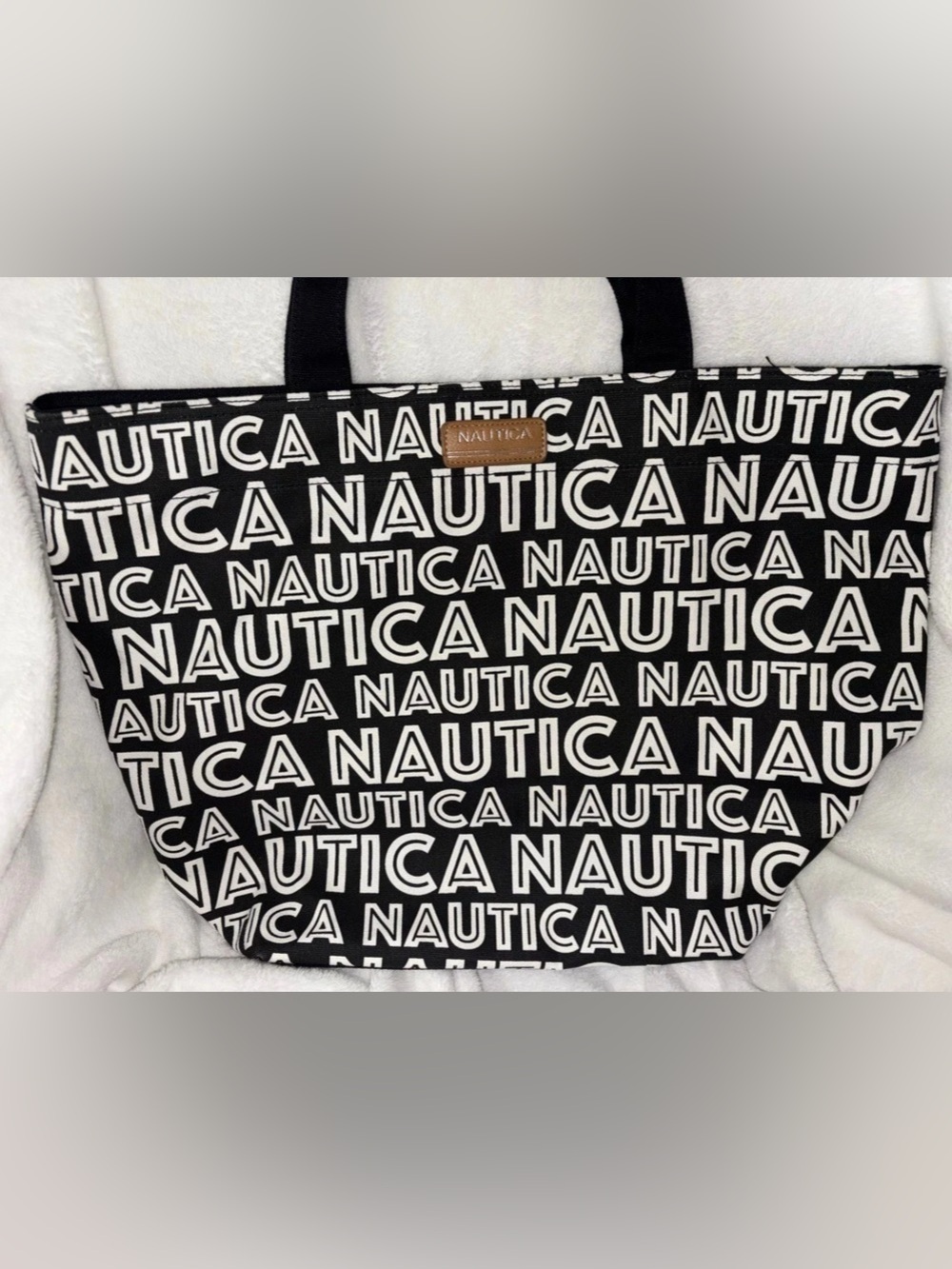 Nautica Logo Print Tote Bag in Black & White Like New